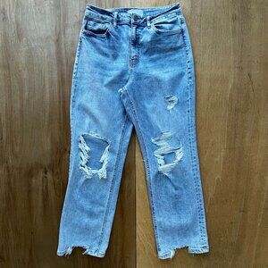 VERVET BLUE 90'S SUPER HIGH RISE DISTRESSED STRAIGHT JEANS WOMEN’S sz 29